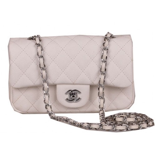 Chanel Mini Classic Flap Bag Weiß Cannage Muster 1117 Silber