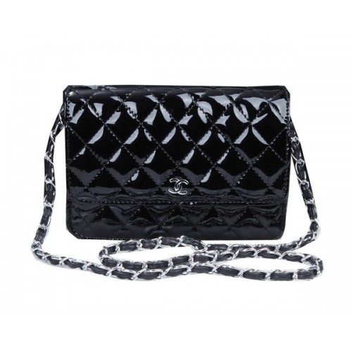 Chanel Mini Flap Bag A33814 Schwarzes Lackleder Silber