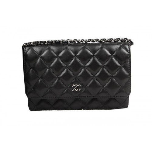 Chanel Mini Flap Bag CHA33814 Schwarz Original Schafsleder Silber
