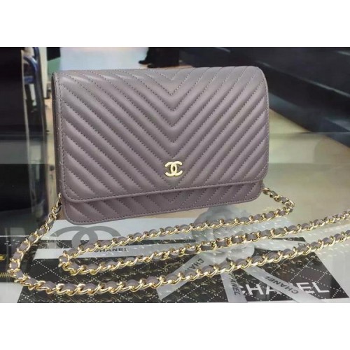 Chanel Mini Flap Bag Chevron Leder A33814 Grau