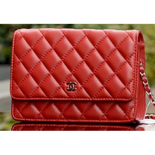 Chanel Mini Flap Bag Rotes Schafsleder A33814 Silber