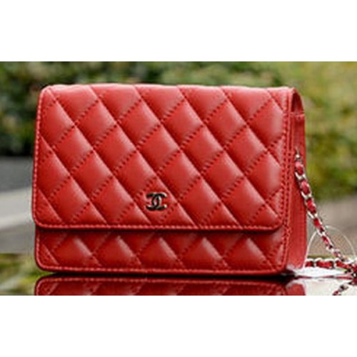 Chanel Mini Flap Bags Rotes Schafsleder A33814 Silber