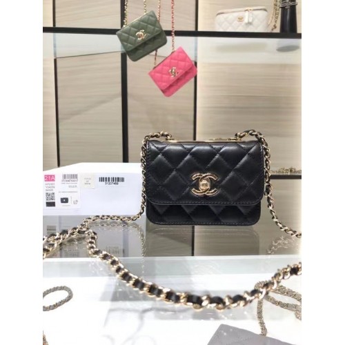 Chanel Mini Flap Umhängetasche Original Leder AP2301 schwarz