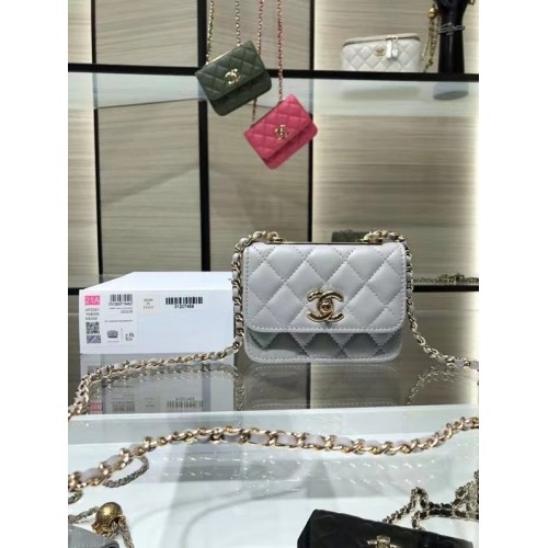 Chanel Mini Flap Umhängetasche Original Leder AP2301 grau