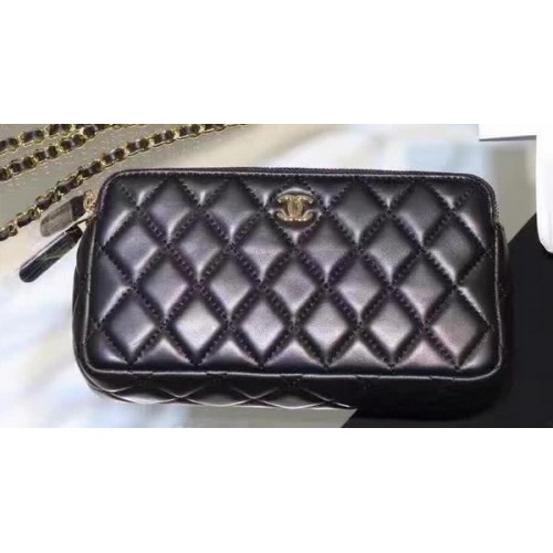 Chanel Mini Umhängetasche Schwarz Schafsleder A7020 Silber