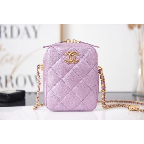 Chanel Mini-Umhängetasche genarbtes Kalbsleder AS2857 Lavendel
