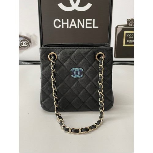 Chanel Mini-Schultertasche Genarbtes Kalbsleder & goldfarbenes Metall AB3176 schwarz