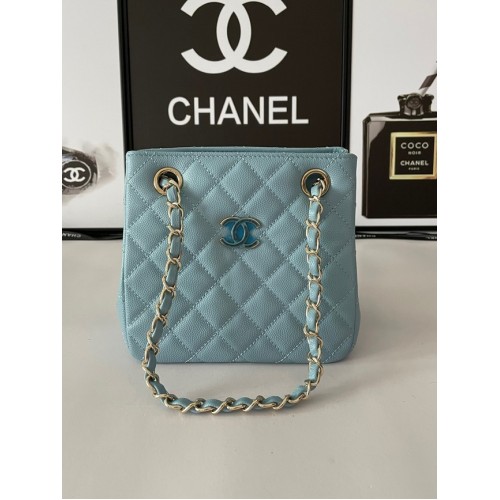Chanel Mini-Schultertasche Genarbtes Kalbsleder & goldfarbenes Metall AB3176 blau