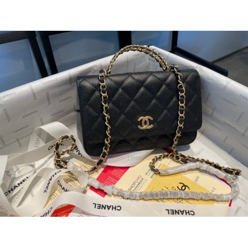 Chanel Mini-Schultertasche Genarbtes Kalbsleder & goldfarbenes Metall AP2804 schwarz
