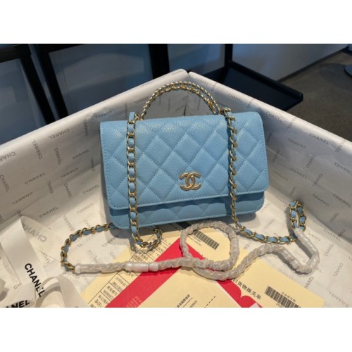 Chanel Mini-Schultertasche Genarbtes Kalbsleder&goldfarbenes Metall AP2804 hellblau