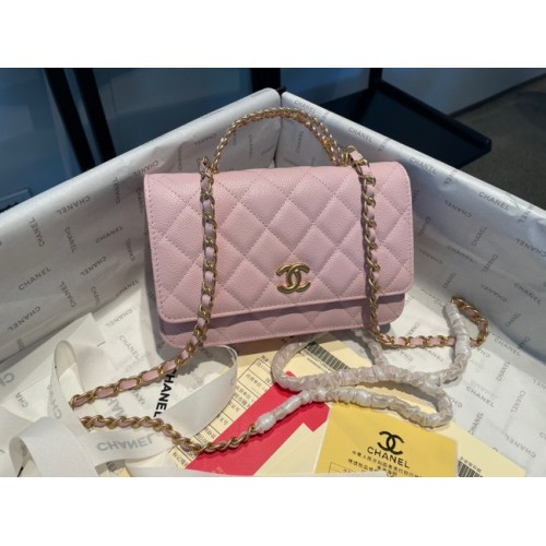 Chanel Mini-Schultertasche Genarbtes Kalbsleder&goldfarbenes Metall AP2804 rosa