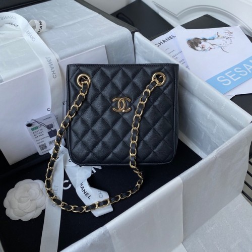 Chanel Mini-Schultertasche Genarbtes Kalbsleder & goldfarbenes Metall AS3176 schwarz