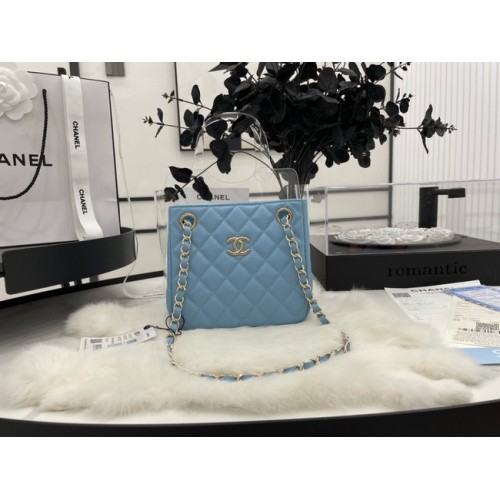 Chanel Mini-Schultertasche Genarbtes Kalbsleder & goldfarbenes Metall AS3176 blau