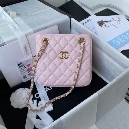 Chanel Mini-Schultertasche Genarbtes Kalbsleder & goldfarbenes Metall AS3176 rosa