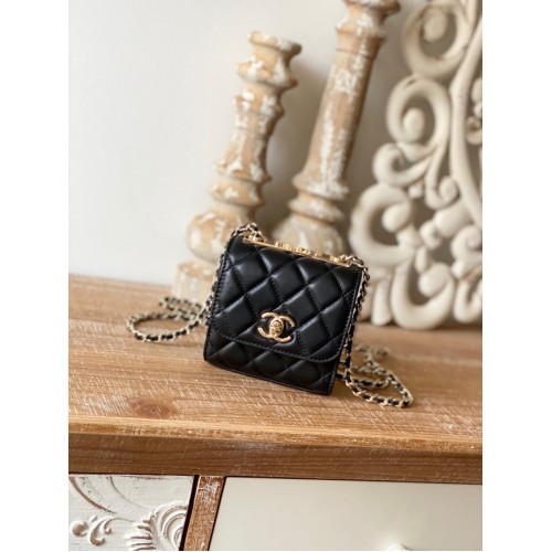 Chanel Mini Umhängetasche Lammleder Goldfarbenes Metall 88631 schwarz