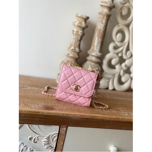 Chanel Mini Umhängetasche Lammleder Goldfarbenes Metall 88631 rosa