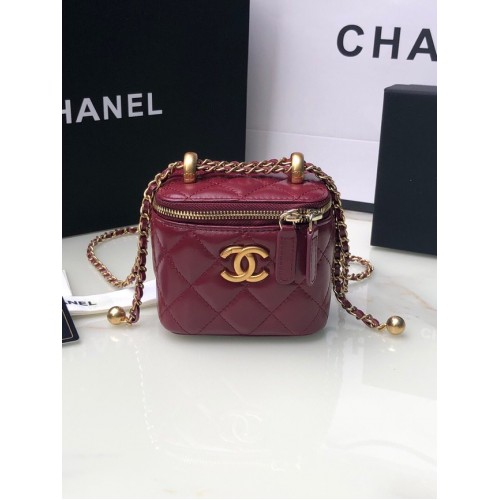 Chanel Mini-Schultertasche Lammleder Goldfarbenes Metall AP2292 Burgund