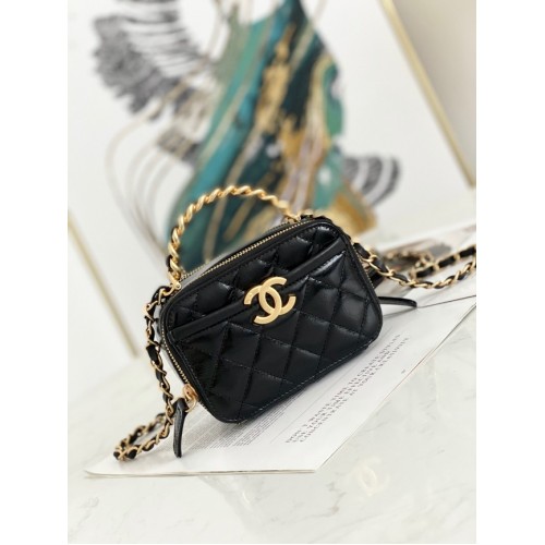 Chanel Mini Umhängetasche Lammleder Goldfarbenes Metall AS2178 schwarz