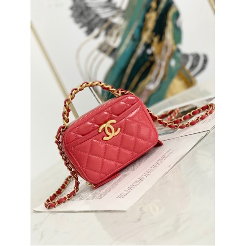 Chanel Mini Umhängetasche Lammleder Goldfarbenes Metall AS2178 rot