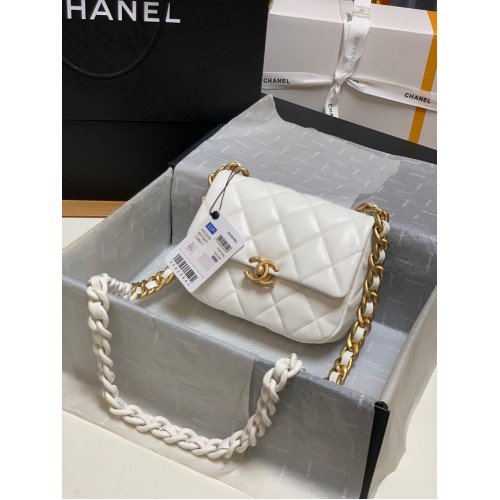 Chanel Mini-Umhängetasche Lammleder&goldfarbenes Metall AS3205 weiß