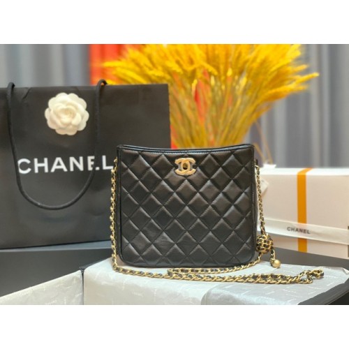 Chanel Mini-Umhängetasche Lammleder&goldfarbenes Metall AS3259 schwarz