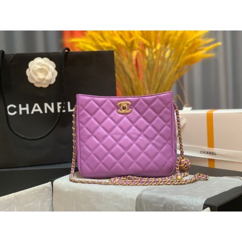 Chanel Mini-Umhängetasche Lammleder&goldfarbenes Metall AS3259 lila