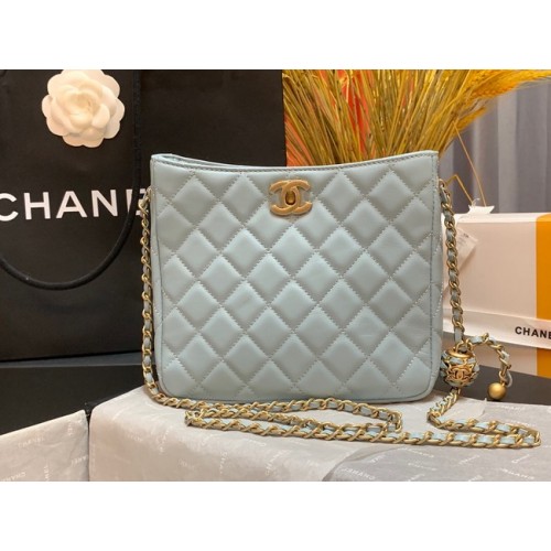 Chanel Mini-Umhängetasche Lammleder&goldfarbenes Metall AS3259 himmelblau