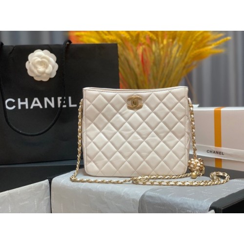 Chanel Mini-Umhängetasche Lammleder&goldfarbenes Metall AS3259 weiß
