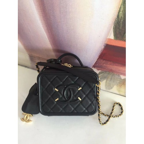 Chanel Mini Kosmetikkoffer genarbtes Kalbsleder A93342 Schwarz