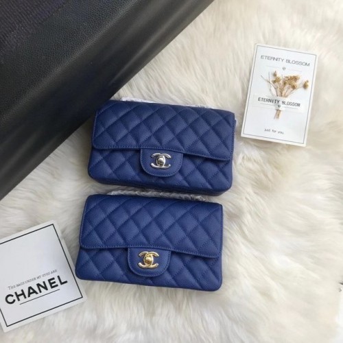 Chanel Mini-Überschlagtasche Genarbtes Kalbsleder A1116 dunkelblau