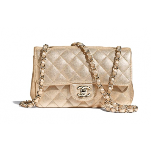 Chanel Mini-Überschlagtasche Genarbtes Kalbsleder A1116 Gold