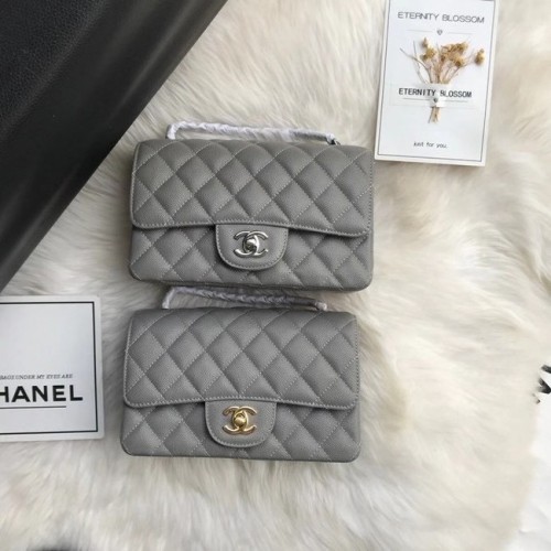 Chanel Mini-Überschlagtasche Genarbtes Kalbsleder A1116 grau