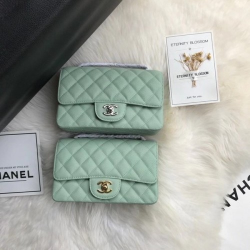 Chanel Mini-Überschlagtasche Genarbtes Kalbsleder A1116 hellgrün
