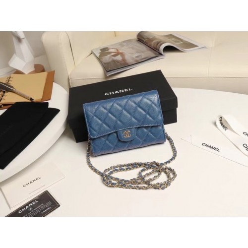 Chanel Mini-Überschlagtasche Genarbtes Kalbsleder A84512 blau
