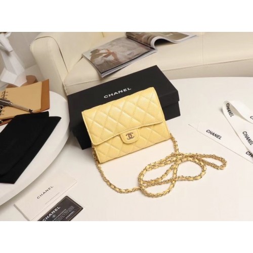 Chanel Mini-Überschlagtasche Genarbtes Kalbsleder A84512 gelb