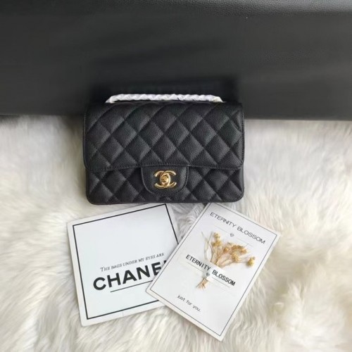 Chanel Mini-Überschlagtasche Genarbtes Kalbsleder & GOLDfarbenes Metall A1116 schwarz