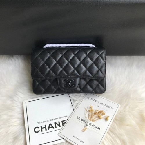 Chanel Mini-Überschlagtasche Genarbtes Kalbsleder & schwarz-Ton Metall A1116 schwarz