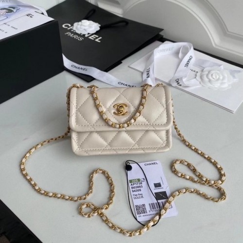 Chanel Mini-Überschlagtasche Schafsleder Goldfarbenes Metall AP1738 Beige