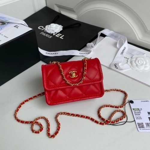 Chanel Mini-Überschlagtasche Schafsleder Goldfarbenes Metall AP1738 rot