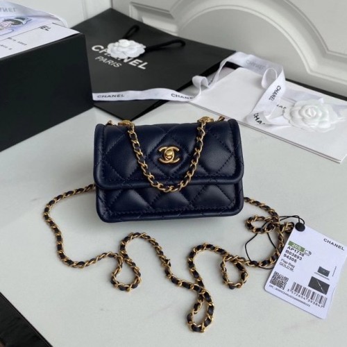 Chanel Mini-Überschlagtasche Schafsleder Goldfarbenes Metall AP1738 Königsblau