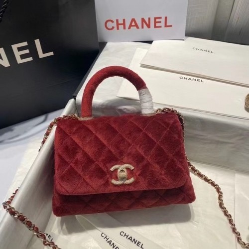 Chanel Mini-Überschlagtasche mit Griff oben AS2215 Burgund