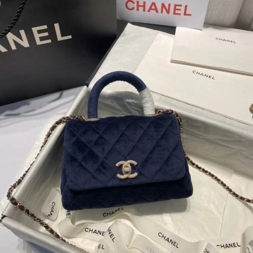 Chanel Mini-Überschlagtasche mit Griff oben AS2215 Königsblau