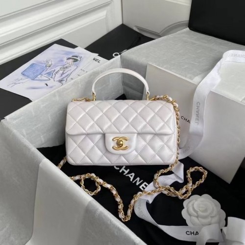 Chanel Mini-Überschlagtasche mit oberem Griff AS2431 Weiß