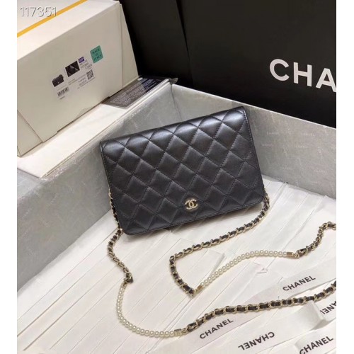 Chanel Mini-Brieftasche an Kette Gold-Tone Metal A84277 schwarz