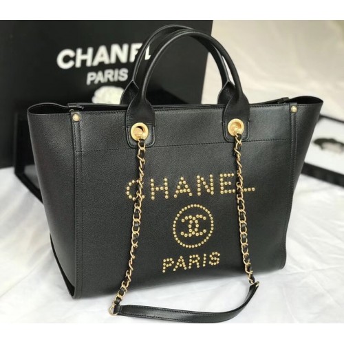 Chanel original Kalbsleder-Einkaufstasche 78901 schwarz