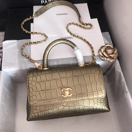 Chanel Original Kalbsleder Klappentasche Griff oben A92290 Bronze & goldfarbenes Metall