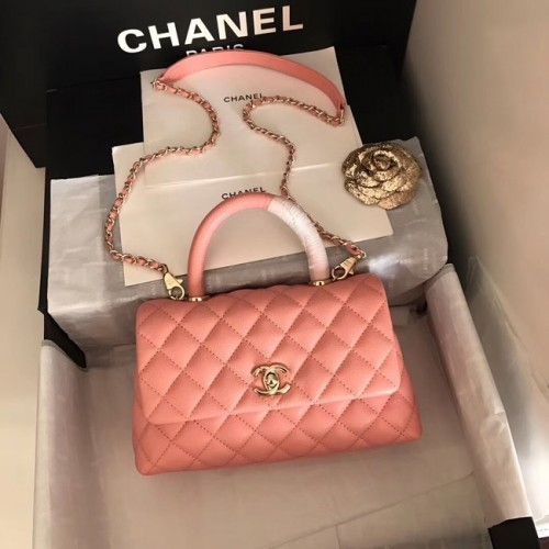 Chanel Original Kaviarleder-Überschlagtasche mit oberem Griff A92290 Pink & goldfarbenes Metall