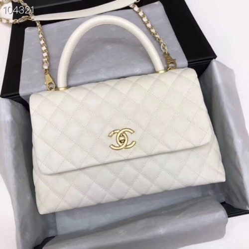 Chanel Original Caviar Leder Klappentasche Top Griff A92292 weiß & goldfarbenes Metall