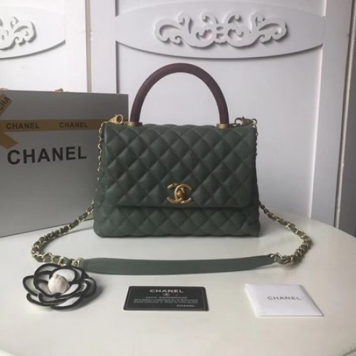 Chanel Original Kaviarleder-Überschlagtasche mit oberem Griff A92991 Schwarzgrün