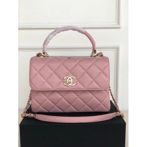 Chanel Original Lammfell-Überschlagtasche AS92236 Pink & goldfarbenes Metall